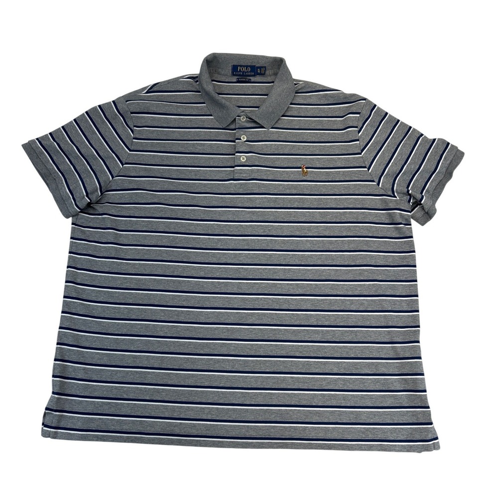 Polo Ralph Lauren Polo Shirt Mens XL Grey Striped Classic Fit Short Sleeve Pony